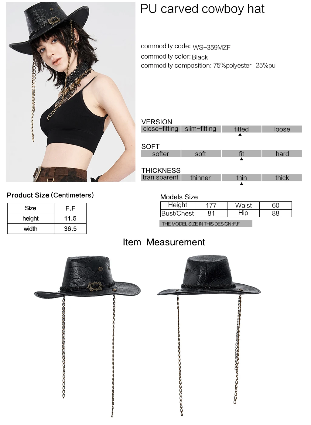 PUNKRAVE Women's PU Carved Cowboy Hat Punk Handsome Fashion Personality Stage Performance Club Cap 